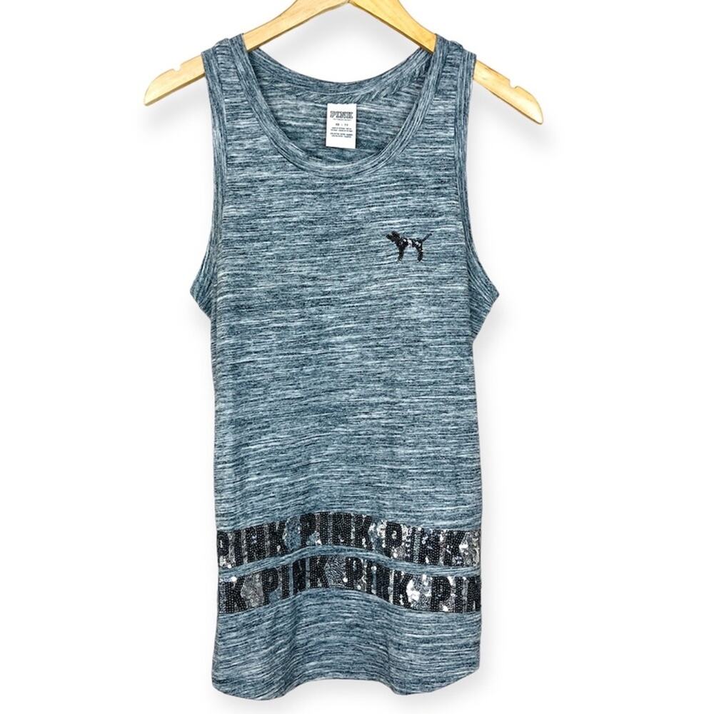 PINK Victorias Secret Gray Sequin Tunic Tank Top XS Sleeveless Dog Heather Y2K